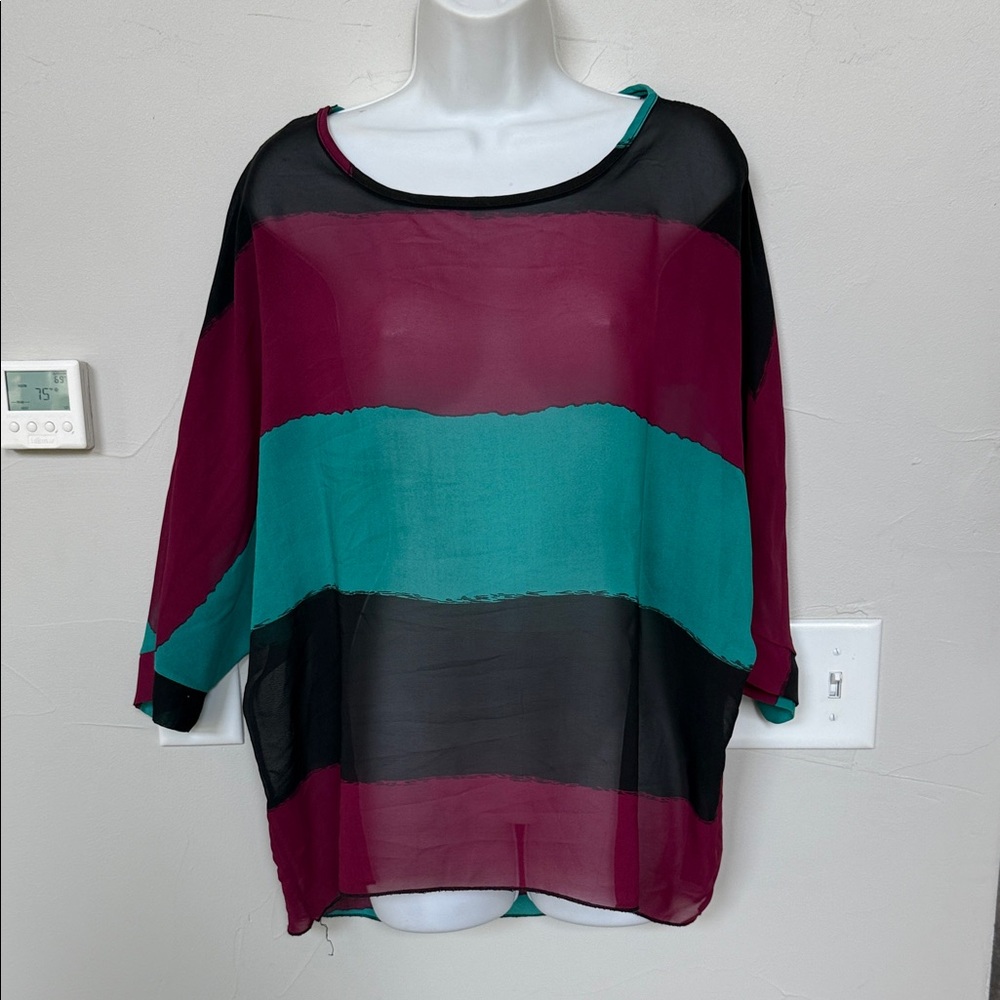 Elegant Sheer Color Block Blouse